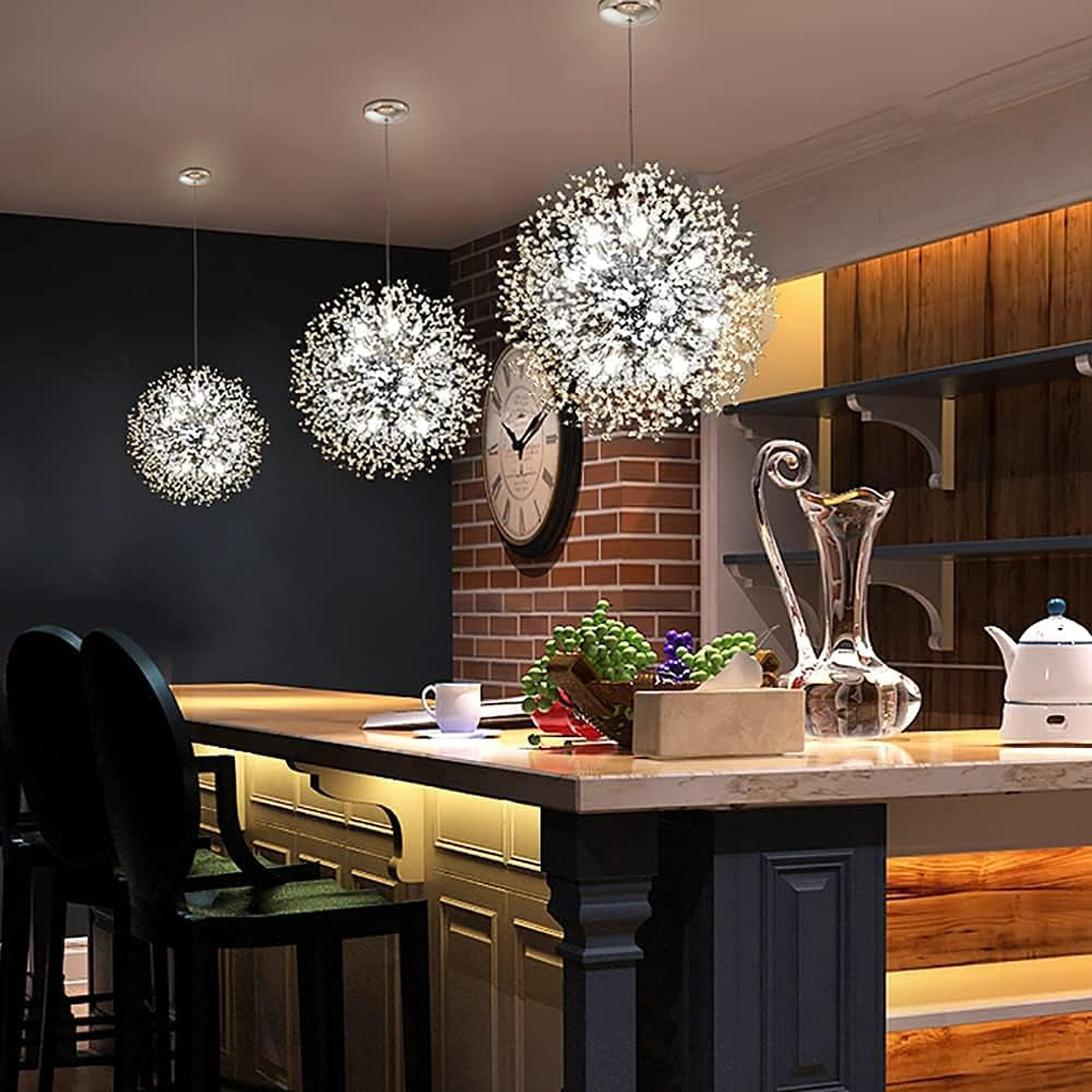 Modern Crystal Chandeliers 16-Light Chrome Dandelion Light Fixture,Firework Chandelier,Personalized Ceiling Hanging Lighting for Living Room,Dining Room,Kitchen,Bedroom Chandelier