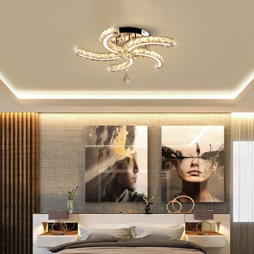 Modern Dimmable Crystal Led Ceiling Light 5 Arms Acrylic Crystal Chandeliers Stainless Steel Pendant Light