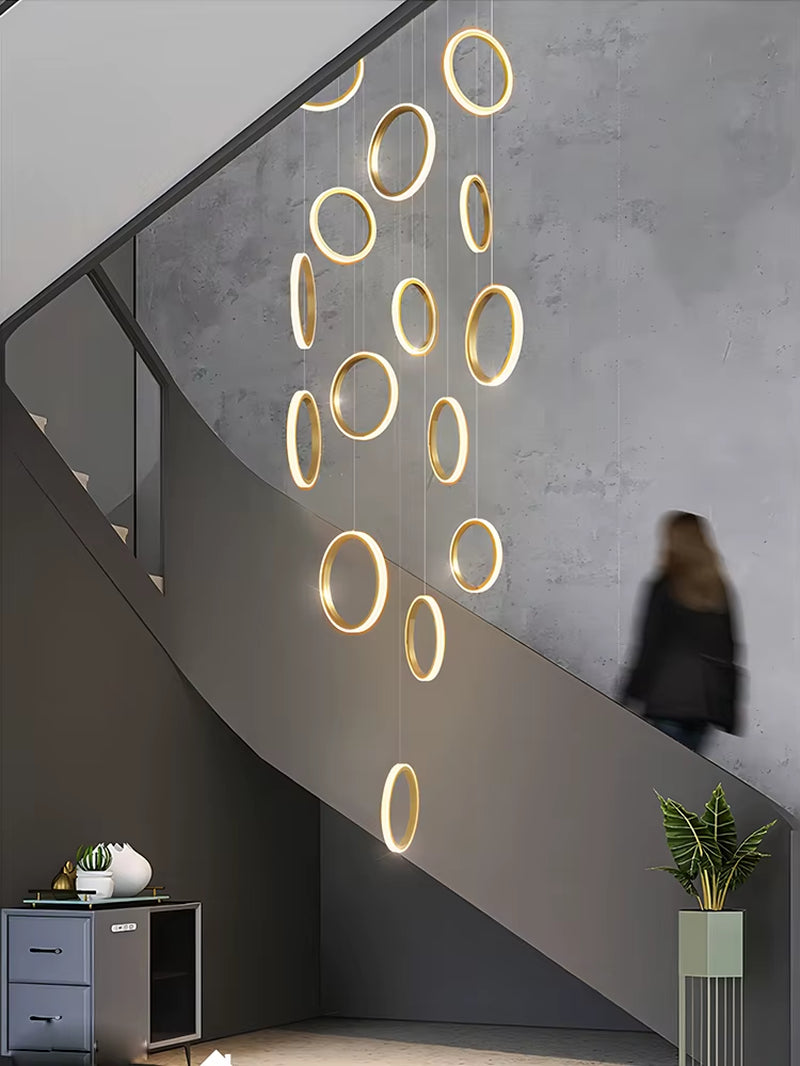 2024 Modern LED Chandelier Household Lighting Circular Ring Ceiling Chandelier Suspension Lamp Villa Nordic Staircase Chandelier