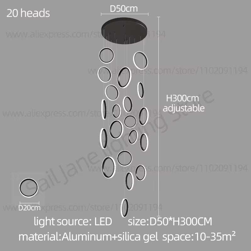 2024 Modern LED Chandelier Household Lighting Circular Ring Ceiling Chandelier Suspension Lamp Villa Nordic Staircase Chandelier