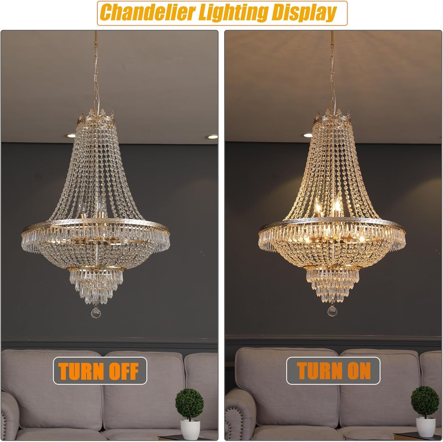 110V French Empire Crystal Gold Chandelier Lighting, Hanging Crystal Chandelier for the Dining Room, Foyer, Entry Way and Living Room (Gold)