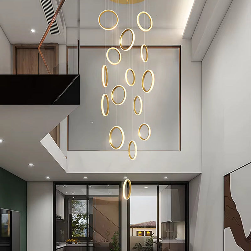 2024 Modern LED Chandelier Household Lighting Circular Ring Ceiling Chandelier Suspension Lamp Villa Nordic Staircase Chandelier