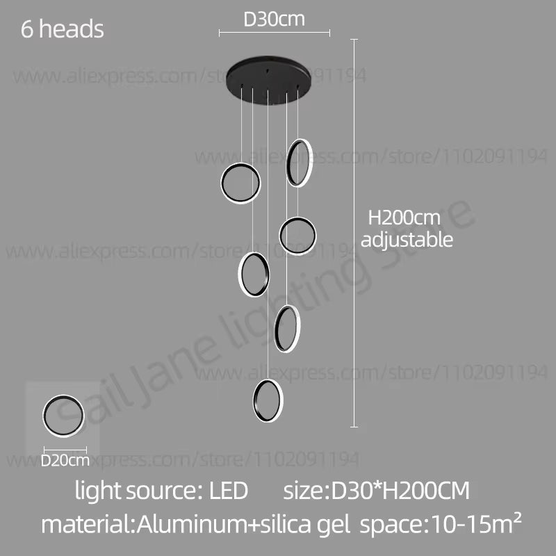 2024 Modern LED Chandelier Household Lighting Circular Ring Ceiling Chandelier Suspension Lamp Villa Nordic Staircase Chandelier