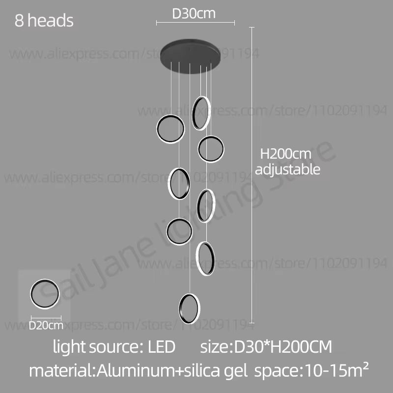 2024 Modern LED Chandelier Household Lighting Circular Ring Ceiling Chandelier Suspension Lamp Villa Nordic Staircase Chandelier