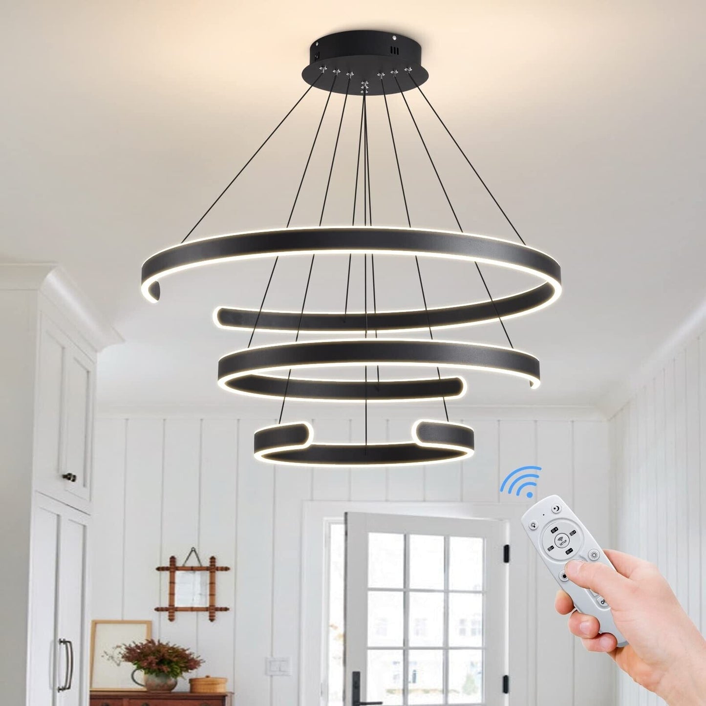 Modern LED Chandelier, 3 Ring Dimmable Rings Chandelier for Living Dining Roo...