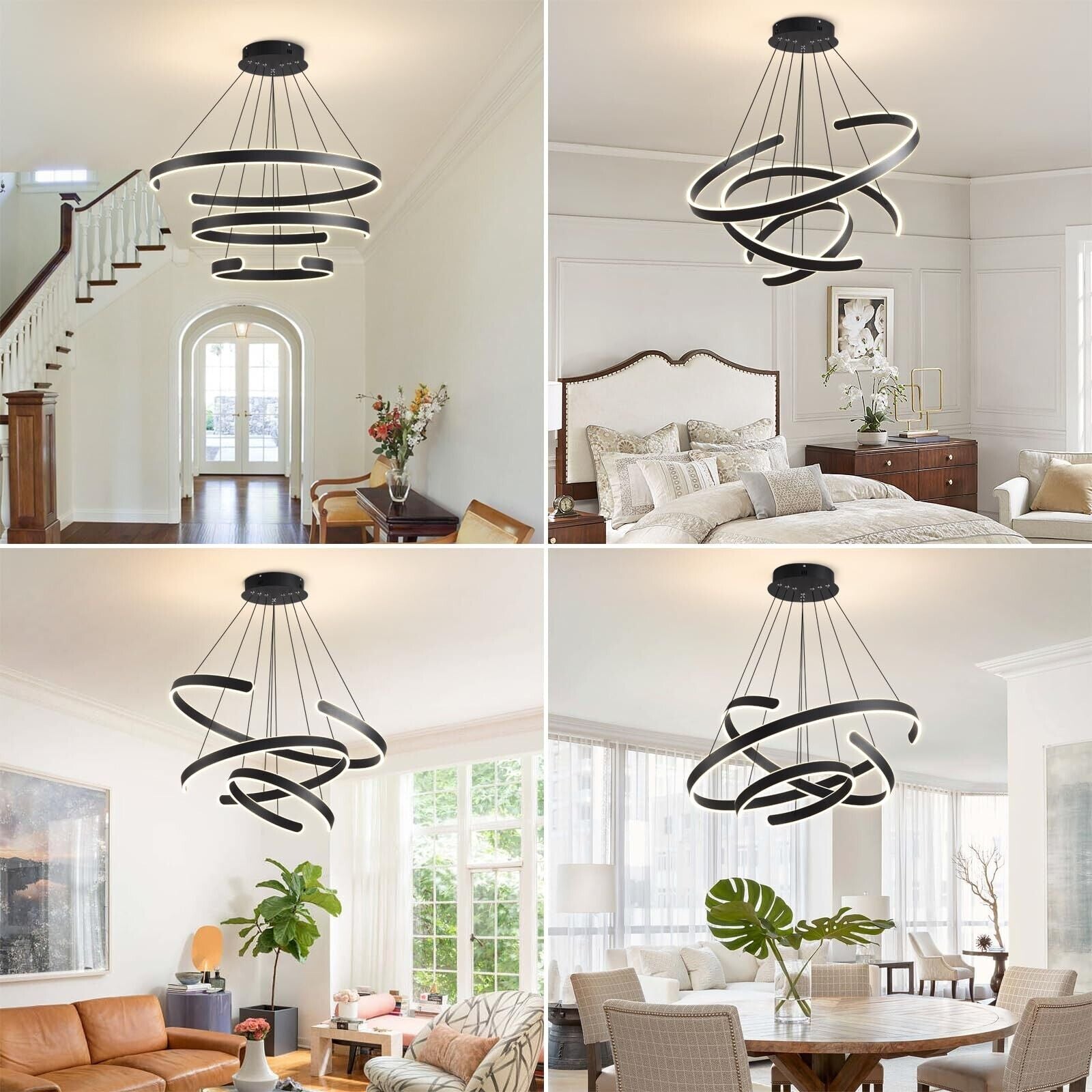 Modern LED Chandelier, 3 Ring Dimmable Rings Chandelier for Living Dining Roo...