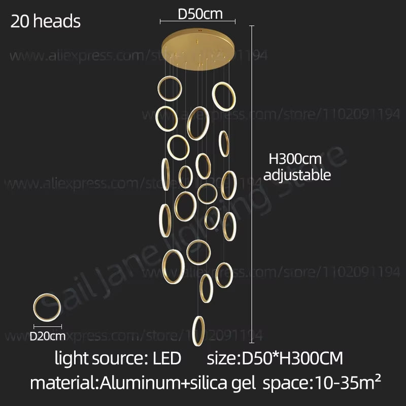 2024 Modern LED Chandelier Household Lighting Circular Ring Ceiling Chandelier Suspension Lamp Villa Nordic Staircase Chandelier