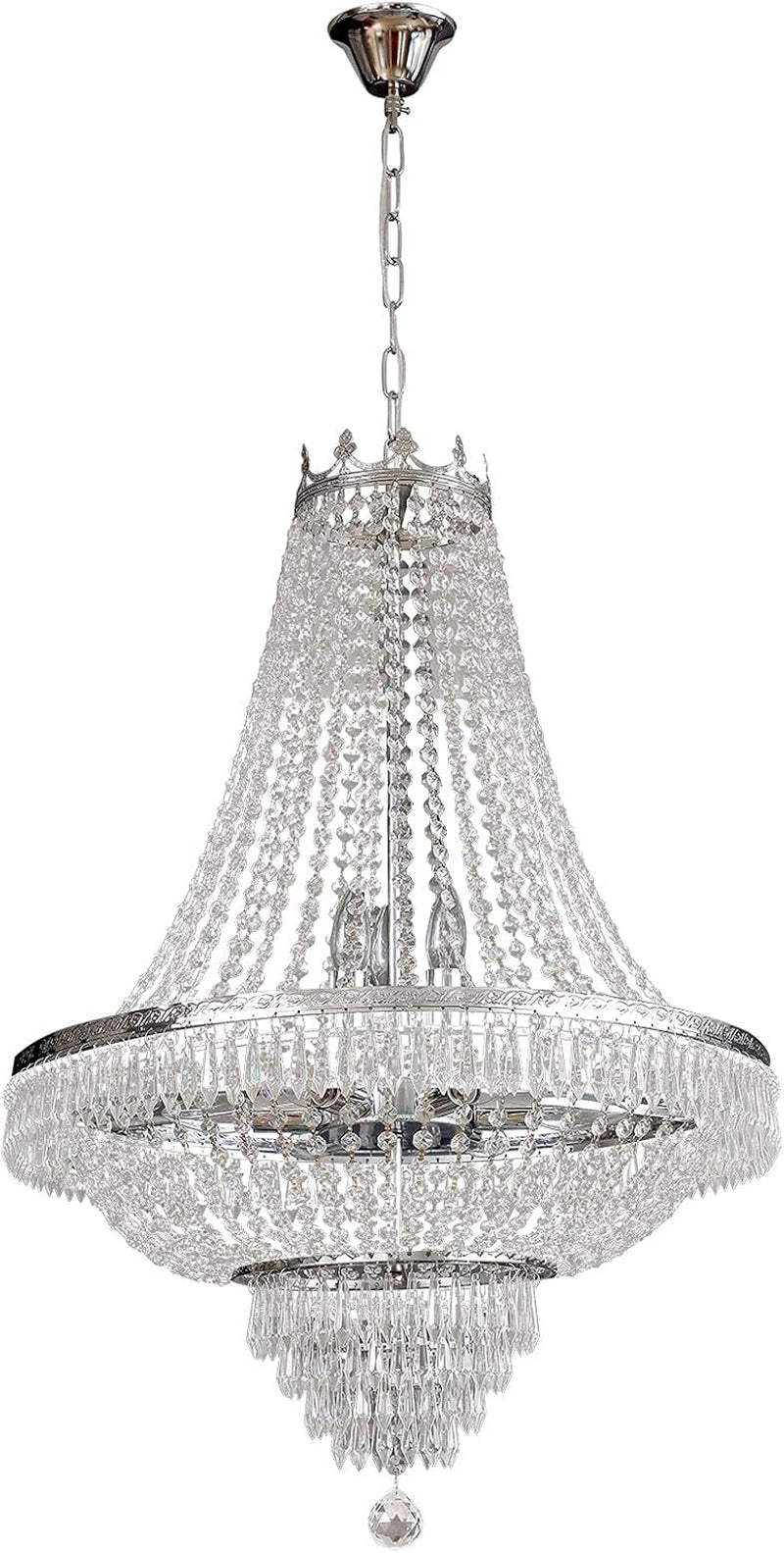 Crystal Pendant Chandelier Light,Modern French Empire Crystal Raindrop Lighting Chandelier LED Ceiling Light Fixture Lamp Hanging Lighting Home Decor Lamp,H30 X W24 Inch,9Xe12 Bulbs(Not Included)