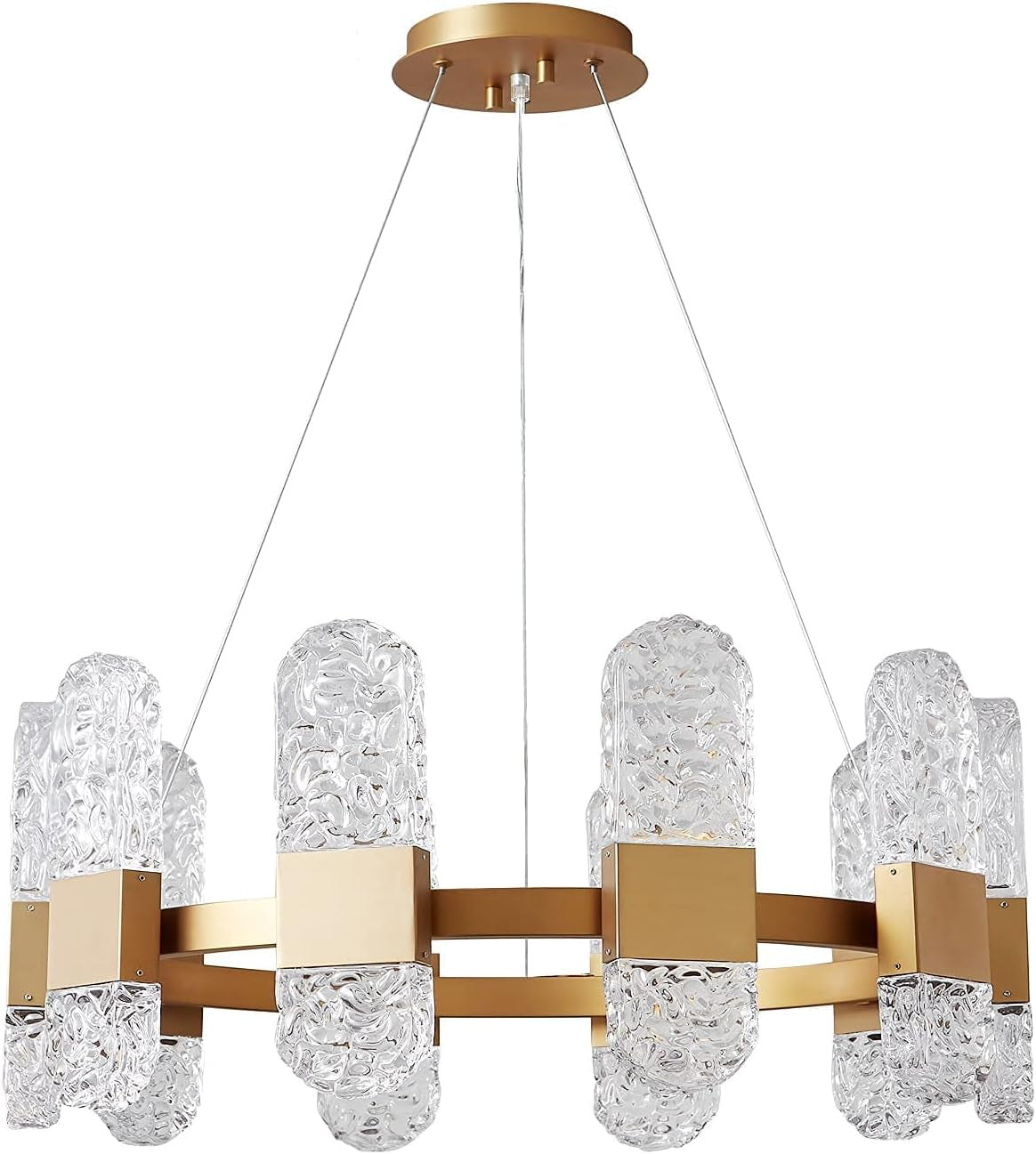 Modern Crystal Chandeliers,27" Elegant Gold LED Chandelier,100W Height Adjustable Crystal Wagon Wheel Chandelier,10-Light Brass round Chandelier for Dining Room,Living Room, Kitchen Island