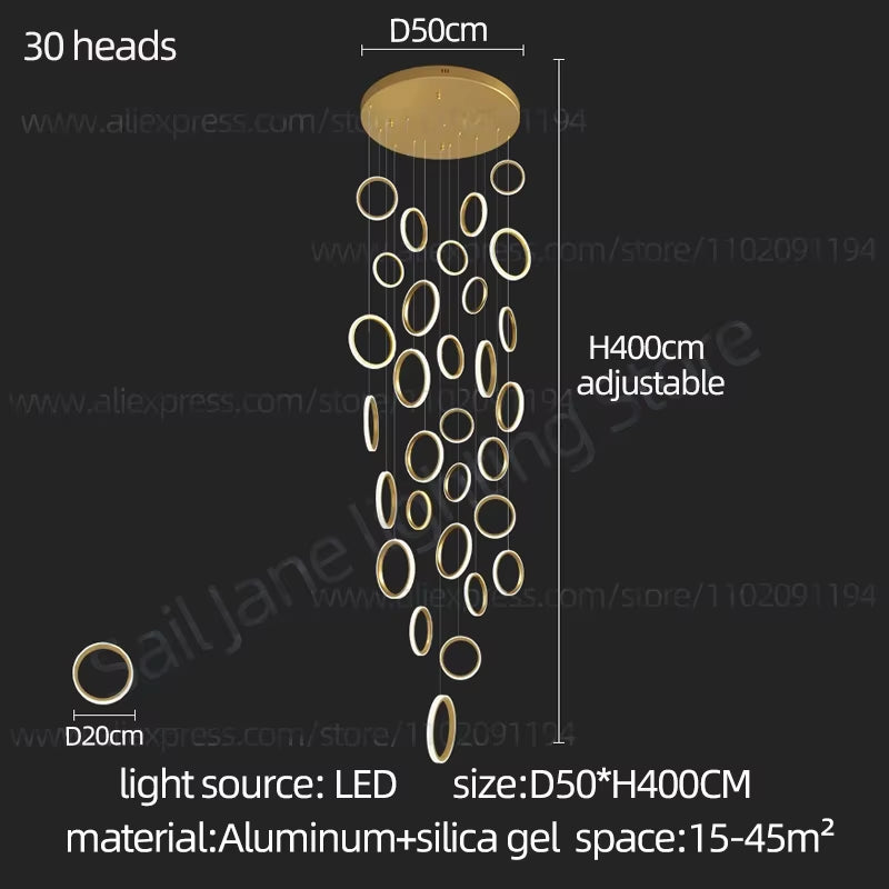 2024 Modern LED Chandelier Household Lighting Circular Ring Ceiling Chandelier Suspension Lamp Villa Nordic Staircase Chandelier