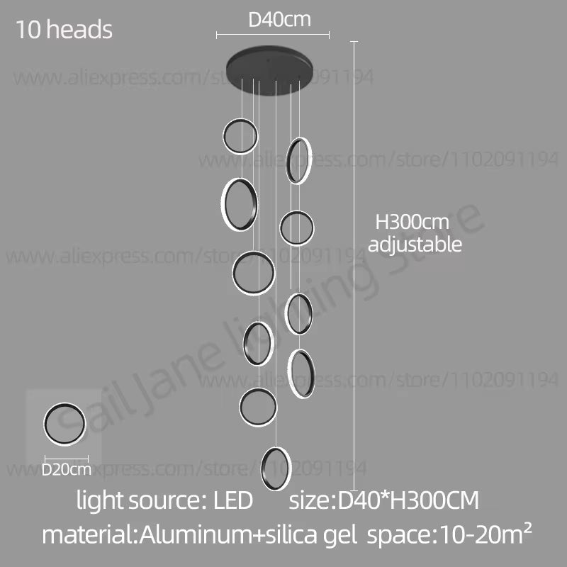 2024 Modern LED Chandelier Household Lighting Circular Ring Ceiling Chandelier Suspension Lamp Villa Nordic Staircase Chandelier